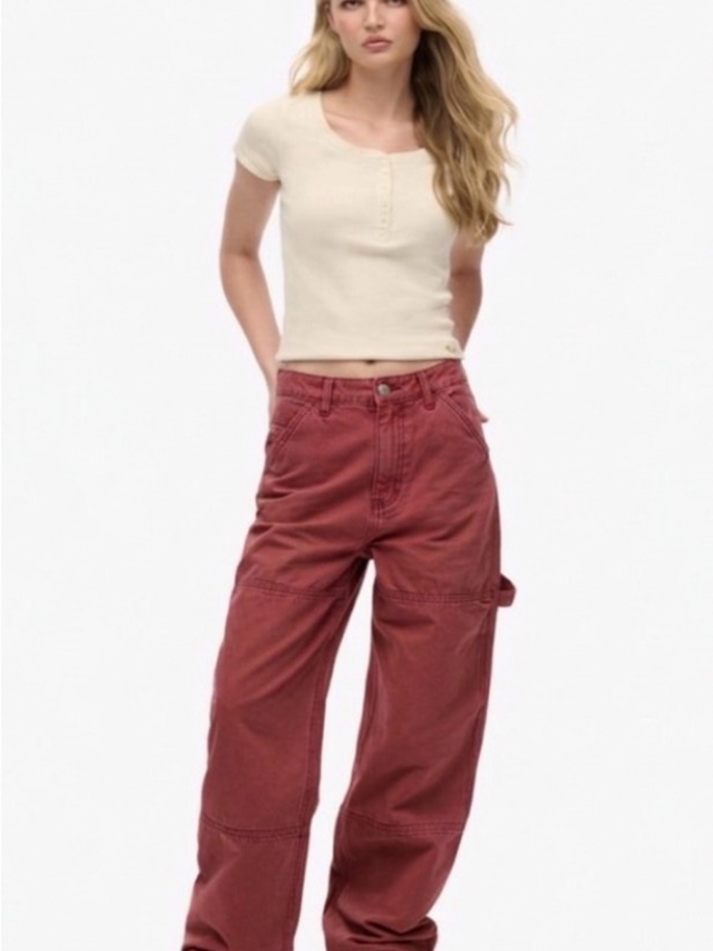 SuperDry Organic Cotton Vintage Wide Carpenter Pants Brick Red Size  Sizes 30&32
